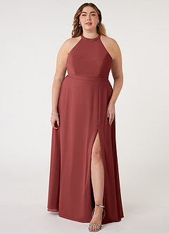 Azazie Clarice Bridesmaid Dresses Terracotta A-Line Halter Chiffon Dress image8