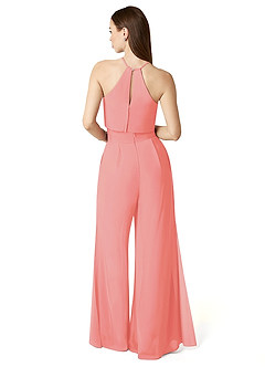 Azazie Kenzi Bridesmaid Dresses Coral Pleated Chiffon Jumpsuit image2
