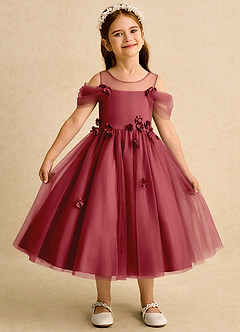 Azazie Juni Flower Girl Dresses Pomegranate Ball-Gown Pleated Tulle Dress image1