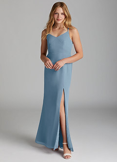 Azazie Becca Junior Robe Sirène en Mousseline de soie Bleu Poussiéreux image1