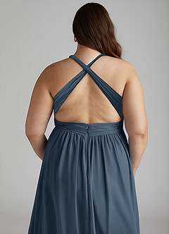 Azazie Ashia Schlussverkauf A-Linie Plissee Chiffon Kleid Neptunblau image12