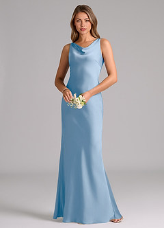 Azazie Allettie Bridesmaid Dresses Powder Blue Mermaid Stretch Satin Dress image3