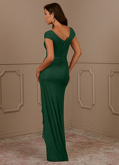 Azazie Roya Mother of the Bride Dresses Dark Green Mermaid V-Neck Pleated Mesh Dress image3