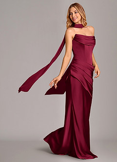 Azazie Pelagia Bridesmaid Dresses Burgundy Mermaid Corset Stretch Satin Convertible Dress image2