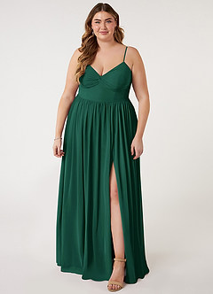 Azazie Zeya Bridesmaid Dresses Emerald A-Line V-Neck Pleated Chiffon Dress image6