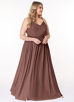 Azazie Cora Bridesmaid Dresses Espresso A-Line Pleated Chiffon Dress image9