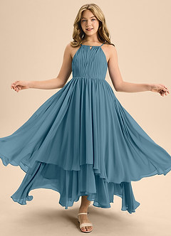 Azazie Elliora Junior A-Linie Plissee Chiffon Kleid Bermudablau image5