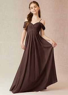 Azazie Kaitlynn Junior Ganache A-Line Off the Shoulder Chiffon Dress image4