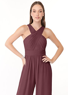Azazie Berdie Jurken voor bruidsmeisjes Jumpsuit van Chiffon Houder Sangria image5
