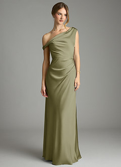 Azazie Emerson Bridesmaid Dresses Pistachio Mermaid Off the Shoulder Stretch Satin Dress image4
