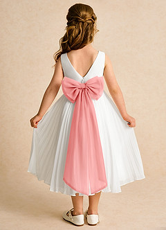 Azazie Margot Flower Girl Dresses Ivory Coral A-Line Pleated Chiffon Dress image1