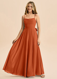 Azazie Bear Junior Burnt Orange A-Line Pleated Chiffon Dress image4