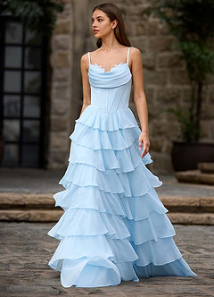 Floralace Sky Blue Ruffled A-line Prom Dress image4