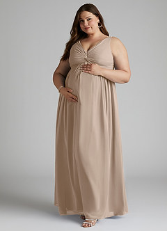 Azazie Yetta Maternity Bridesmaid Dresses A-Line V-Neck Gathered Chiffon Floor-Length Dress image9