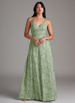 Azazie Davis Bridesmaid Dresses Dusty Sage A-Line Pleated Floral Burnout Dress image3