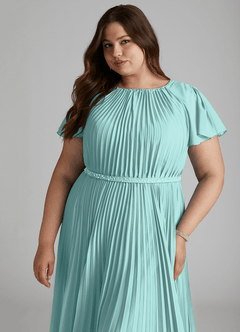 Azazie Kara Bescheidene Brautjungfernkleider A-Linie Plissee Chiffon Bodenlänge Kleid image6