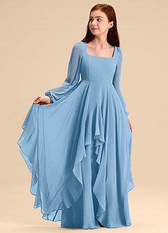 Azazie Clara Junior Abito A-Line in Chiffon Blusa Blu Acciaio image7