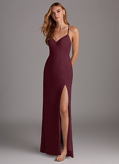 Azazie Manila Brautjungfernkleider Etui V-Hals Chiffon Kleid Cabernetrot image3