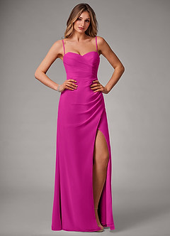 Azazie Haisley Vestidos de damas de honor Vestido de Fucsia de Gasa de Corte Recto Convertible con Vestidos sin tirantes image1