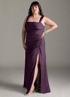 Azazie Jesaphine Bridesmaid Dresses Plum Sheath Bow Stretch Satin Dress image11