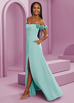 Barbie ♥ Azazie Brautjungfernkleider Wandelbar A-Linie Schulterfrei Chiffon Kleid Aqua image6