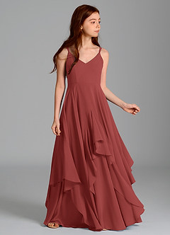 Azazie Karan Junior Terracotta A-Line Chiffon Dress image3