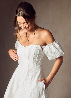Azazie Gladiola Wedding Dresses Diamond White Ball-Gown Sweetheart Neckline Floral Burnout Jacquard Dress image11