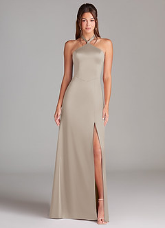 Azazie Elliana Bridesmaid Dresses Frost A-Line Side Slit Stretch Satin Dress image5