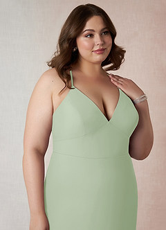 Azazie Becca Abiti da Damigella Abito Tubino in Chiffon con Scollo a V Verde Salvia image12
