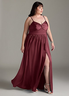 Azazie Zeya Bridesmaid Dresses Merlot A-Line Pleated Stretch Satin Dress image12