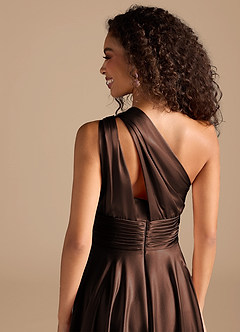 Azazie Charlize Bridesmaid Dresses Ganache A-Line One Shoulder Metallic Satin Dress image3