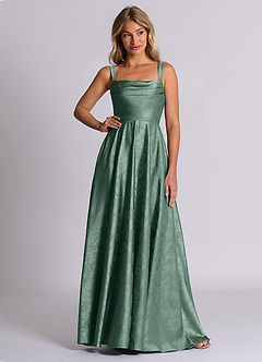 Azazie Shaude 신부 들러리 드레스 A라인 주름진 자카드 바닥 길이 드레스 image5