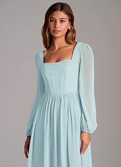 Azazie Maree Bridesmaid Dresses Sea Glass A-Line Corset Chiffon Dress image7