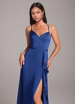 Azazie Naeem Bridesmaid Dresses Royal Blue A-Line Stretch Satin Dress image2