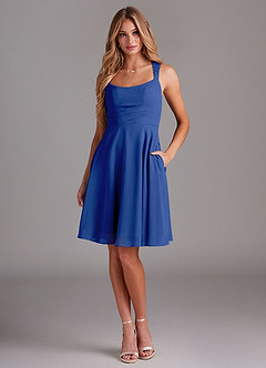 Azazie Vina Bridesmaid Dresses Royal Blue A-Line Lace Chiffon Dress image1