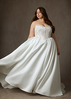 Azazie Mirabeth Trouwjurken Jurk van Kant met Baljurk Strapless Diamant Wit Champagne image10