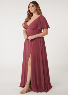 Azazie Kimber Bridesmaid Dresses Merlot A-Line Flounce Sleeve Chiffon Dress image8