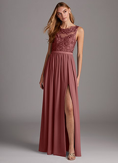 Azazie Elly At-home Try On Dresses Agave A-Line Lace Scoop Neck Chiffon Dress image3