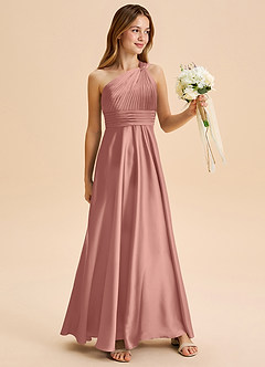 Azazie Charlize Junior Rosette A-Line Pleated Stretch Satin Dress image3