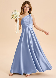 Azazie Charlize Junior Abito A-Line in Raso Elasticizzato Plissettato Ghiaccio image1