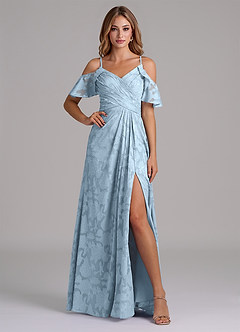 Azazie Dakota Bridesmaid Dresses Sky Blue A-Line Off the Shoulder Floral Burnout Dress image4