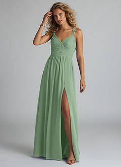 Azazie Aziza Bridesmaid Dresses Matcha A-Line V-Neck Pleated Chiffon Dress image2