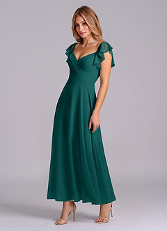 Azazie Leilani Bridesmaid Dresses Peacock A-Line Ruched Chiffon Dress image4