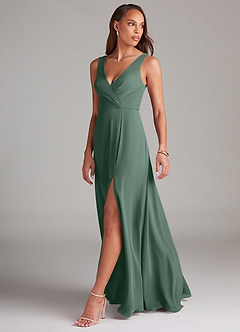 Azazie Nelly Bridesmaid Dresses Sea Moss A-Line Pleated Chiffon Dress image4