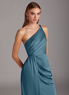 Azazie Mika Bridesmaid Dresses Bermuda Sheath One Shoulder Stretch Satin Dress image7