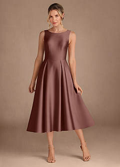 Azazie Fulton Mother of the Bride Dresses Espresso A-Line Pleated Stretch Satin Dress image1