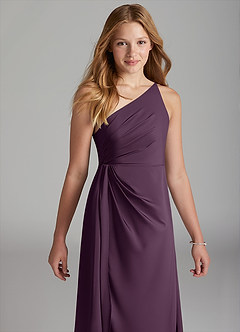 Azazie Mika Junior Robe Trapèze en Satin extensible Plissée Prune image4
