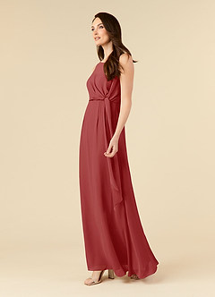 Azazie Marchioness Mother of the Bride Dresses Rust A-Line Scoop Pleated Chiffon Dress image3