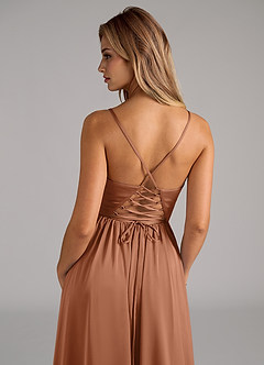 Azazie Aaida Bridesmaid Dresses Bronzer A-Line Corset Stretch Satin Dress image2