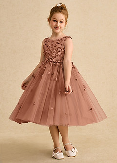 Azazie Lana Blumenmädchenkleider A-Linie ärmellos Matte Satin Kleid Bronzer image3